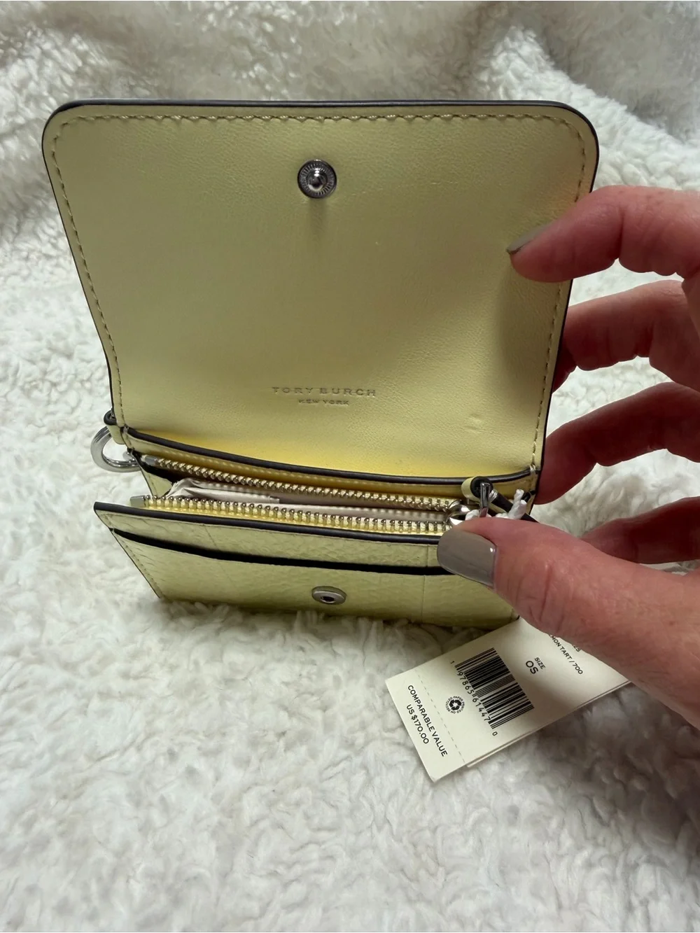 Tory Burch Lemon Patent Leather Card Holder with Key Clip